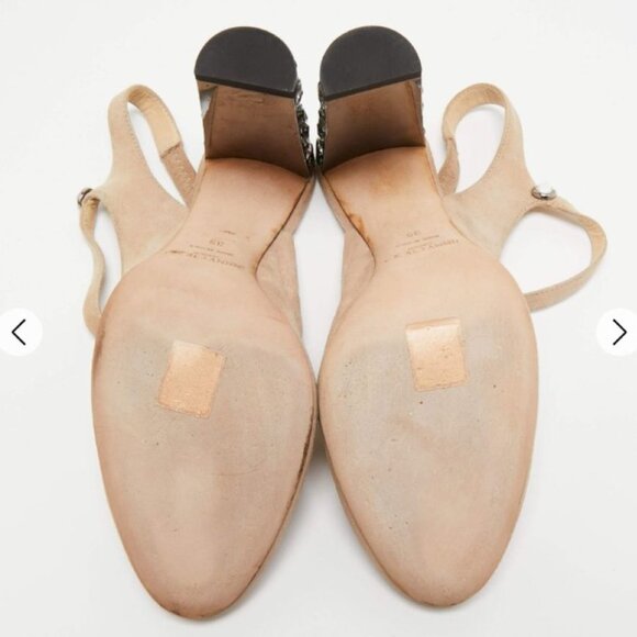 Jimmy Choo-Beige Suede & Leather Heels with multi-shape Crystals. Size 39 (US 9) - Picture 6 of 9